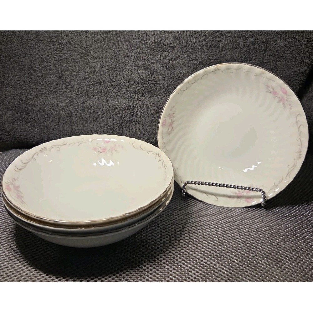 Set Of 4 Gold Standard Porcelain 6.25 In Coupe Cereal Bowl Pink Rose Pattern